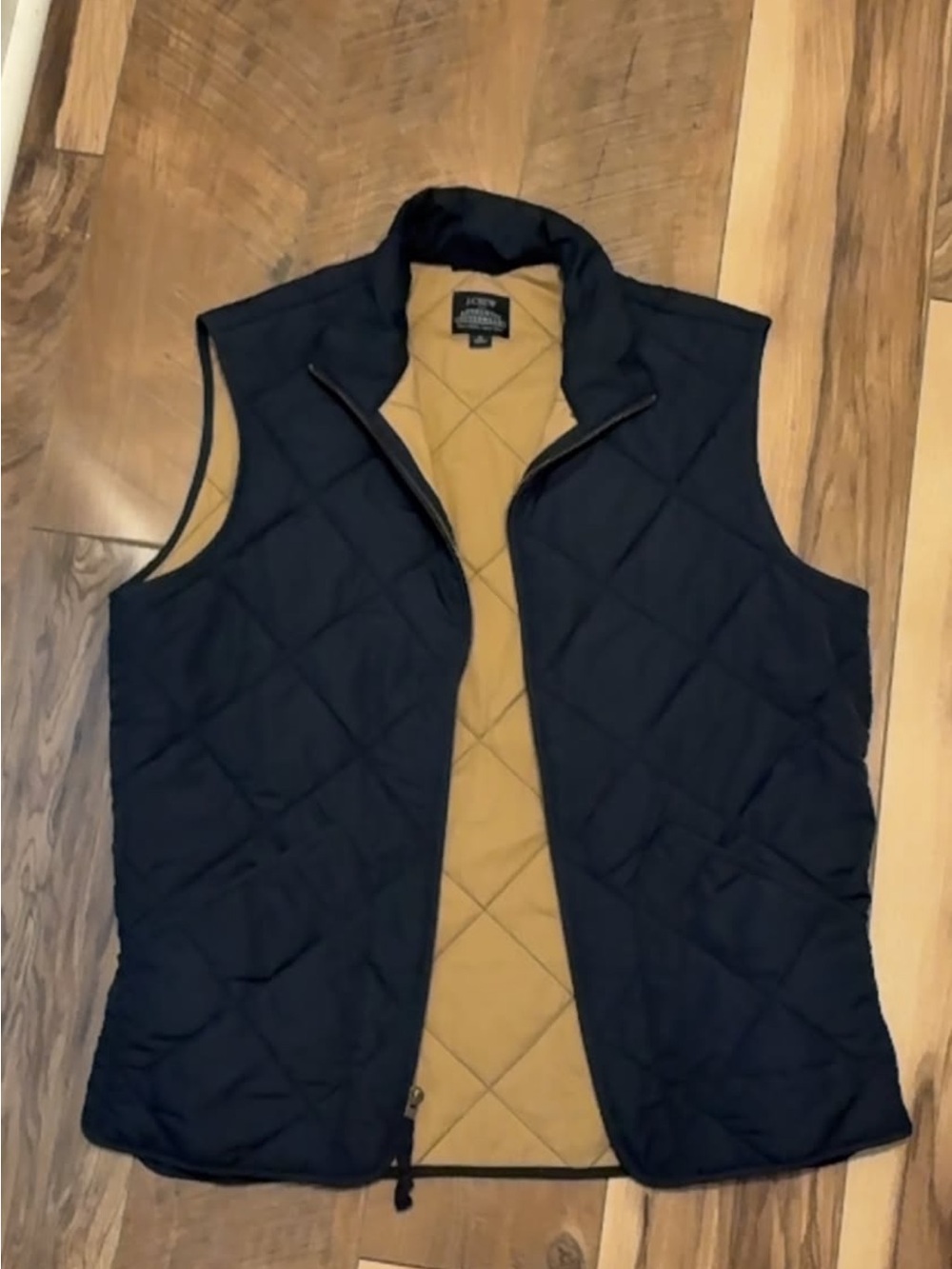 J. Crew Quilted Black Vest with Tan Interior